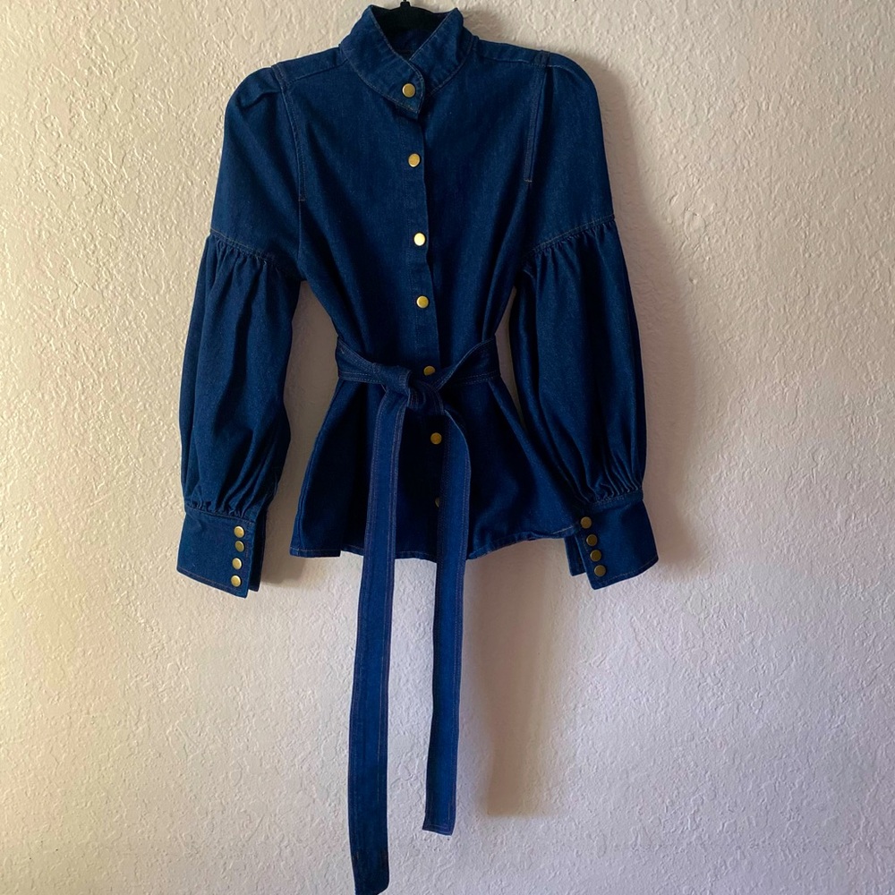 STYLEWE Dark Blue Denim Belted Button-Up Blouse
